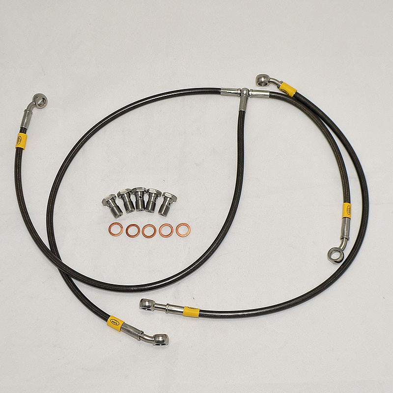 Set Bremsschlauch, Bremsleitung, mit Stahlgewebe verstärkt, vorn - Länge  ca. 135cm - mit 1x Hohlschraube und 2x Dichtscheiben von MZA